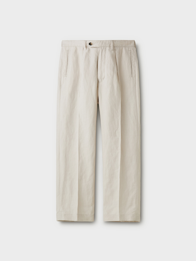 PHIGVEL MAKERS & Co.｜LINEN PIN TUCK TROUSERS #IVORY – Diffusion